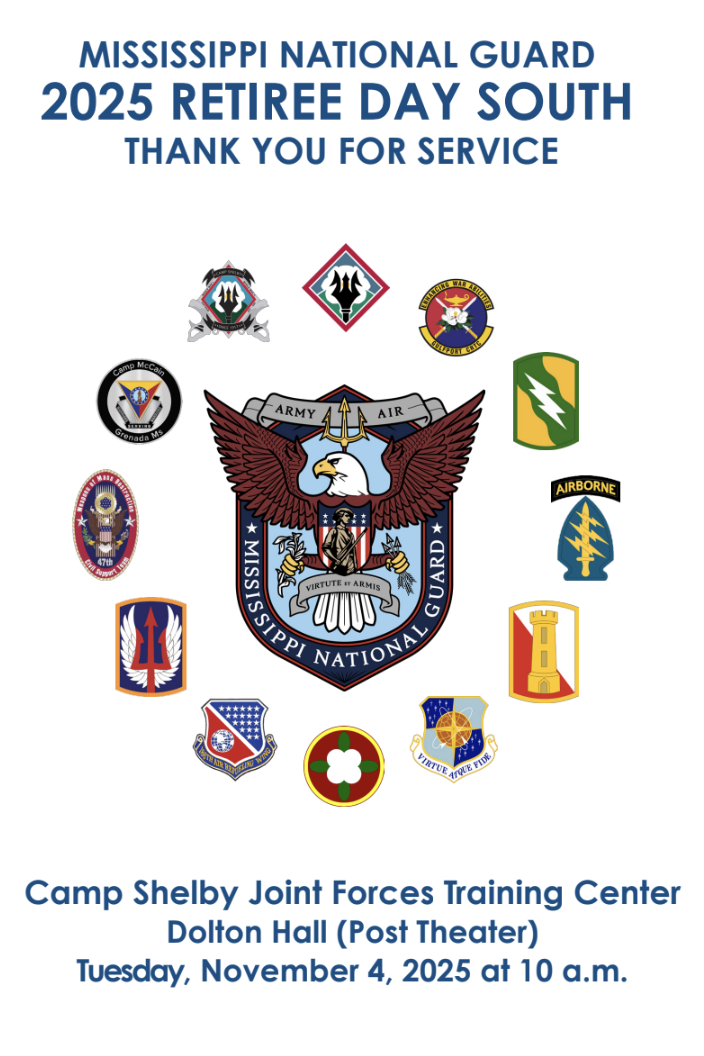 Mississippi National Guard's Retiree Day South Hosted at Camp Shelby Joint Forces Training Center, Tuesday, November 4, 2025 at 10:00 A.M.