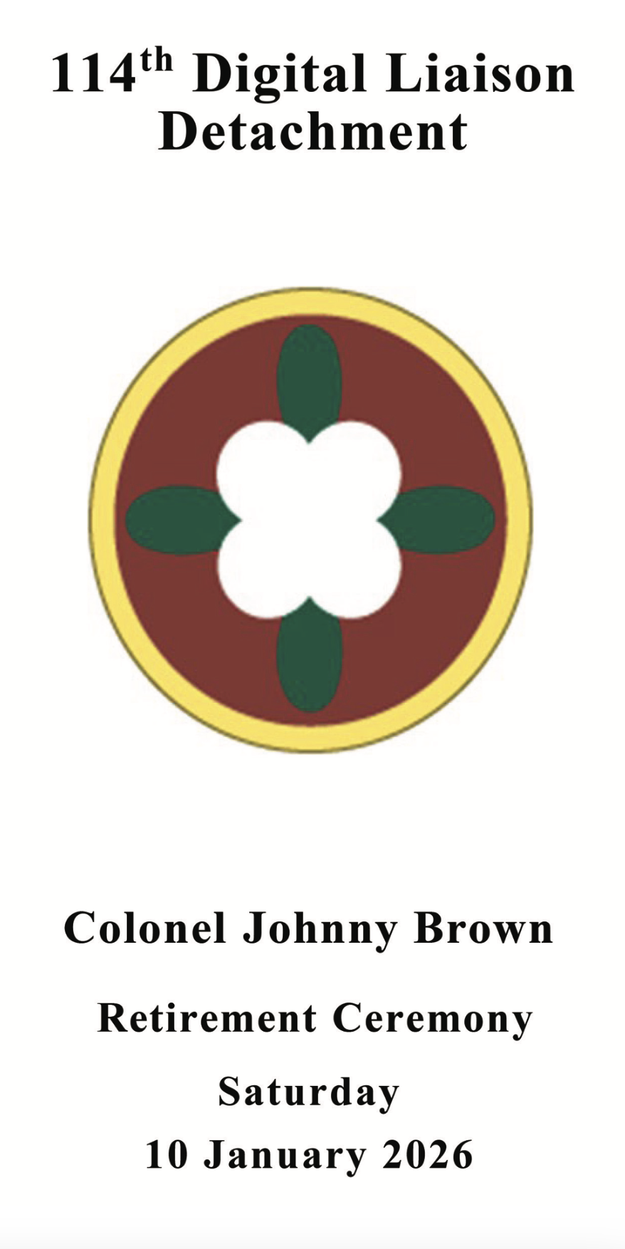 A Retirement Ceremony in honor of Colonel Johnny Brown will be held Saturday, 10 January 2026  at MSNG Joint Force Headquarters