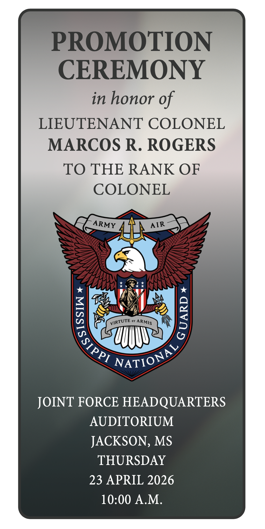 Promotion Ceremony Honoring LTC Marcos Rogers