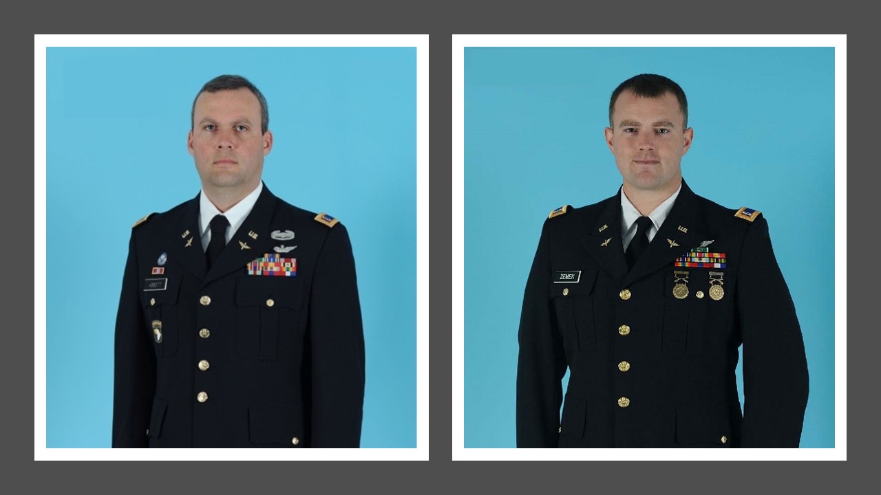 Chief Warrant Officer 4 Derek Joshua Abbott (left) and Chief Warrant Officer 4 Bryan Andrew Zemek